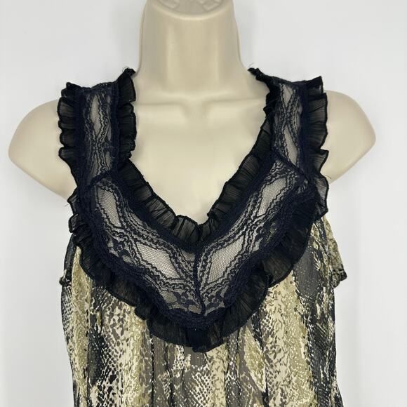 Vintage Y2K Lace Trim Chiffon Top Womens M Snake Print 90s Romantic Lightweight - Picture 4 of 9
